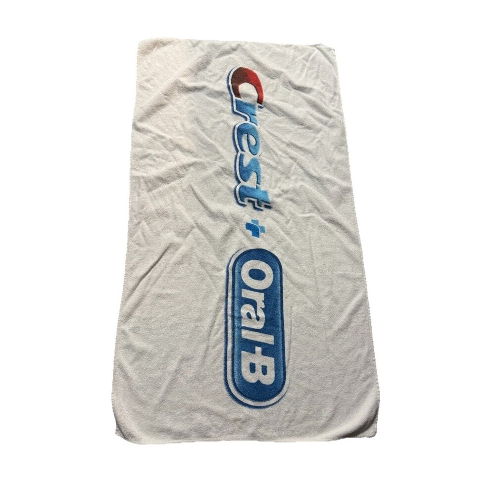 Vtg Cotton Beach Bath Towel  Crest Oral B Toothpaste  Dental advertisement Read